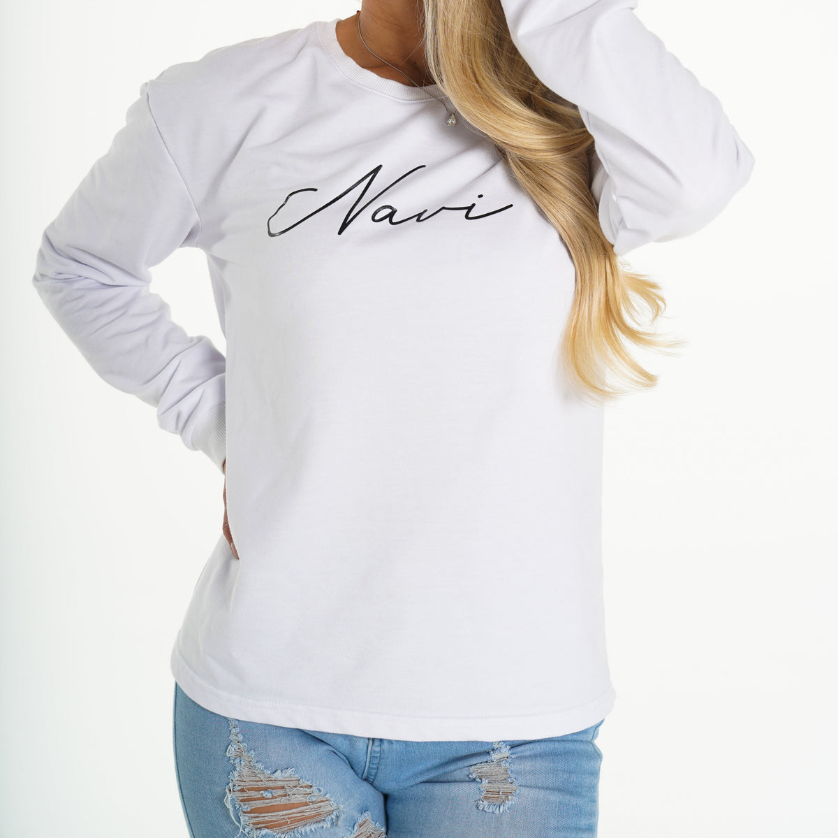 White Navi Crew Neck