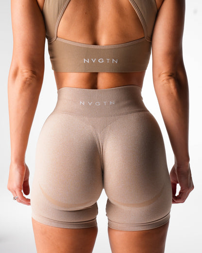 Beige Mid Rise Contour Seamless Shorts