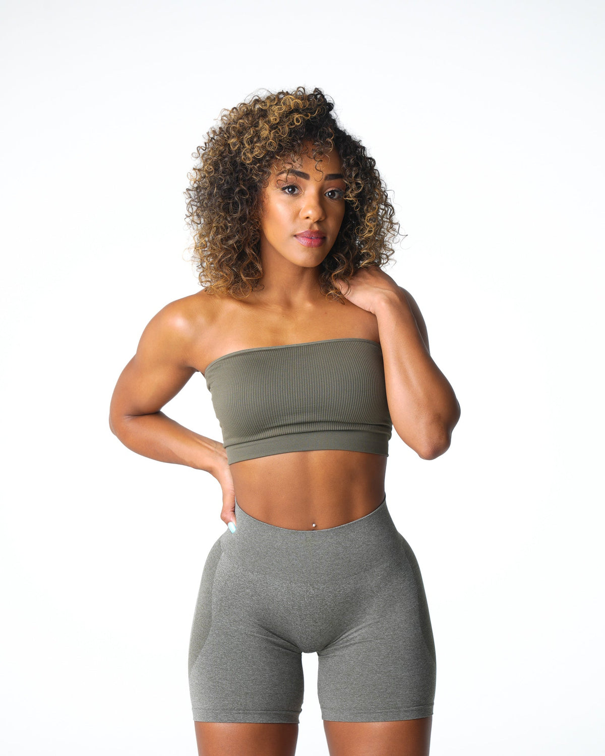 Khaki Green Conquer Ribbed Seamless Bra